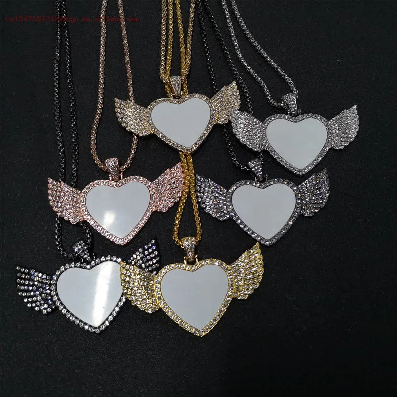 

sublimation blank heart wings photo necklaces pendants jewelry gifts hot transfer printing consumables printing size 29.3*32.5, Picture shows