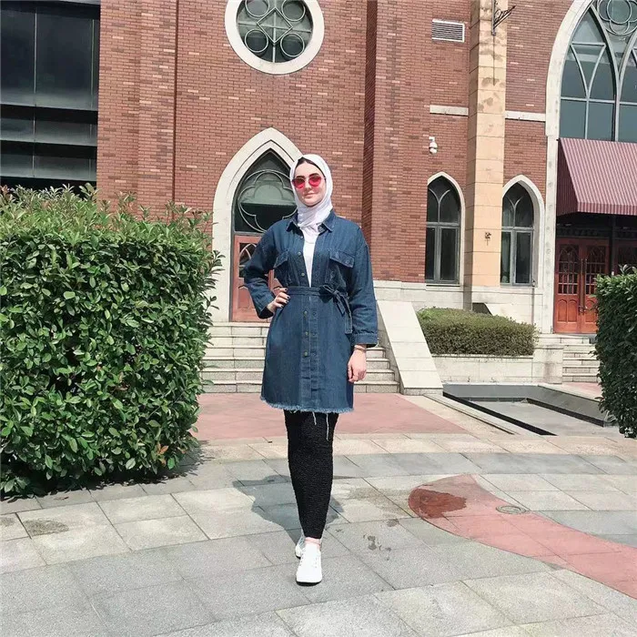 

Fashion muslim kaftan abaya long winter jean coat, Blue