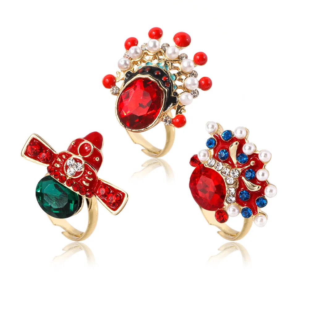 

JUHU New retro exaggerated facial makeup in Beijing Opera gemstone diamond ring colored gemstone wide ring for men and women, Colorful