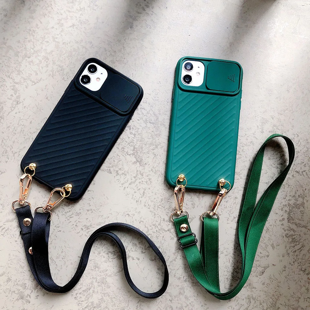 

Slide Camera Protect Phone Case for iPhone XR X XS 12 Mini 11 PRO MAX SE2020 7 8PLUS Crossbody Shoulder Strap Lanyard Lens Cover, As picture shows