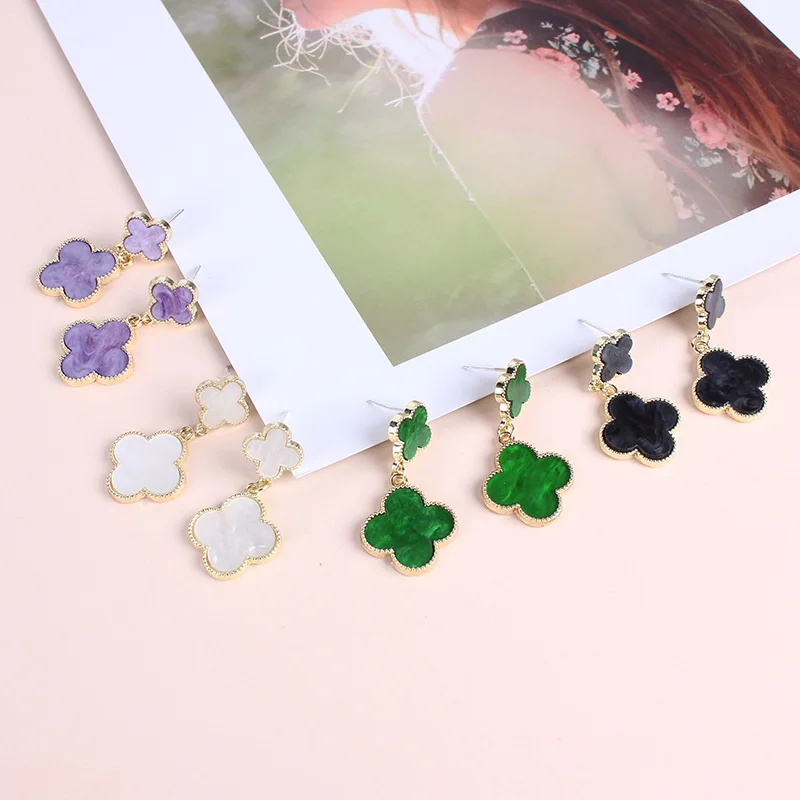 

New versatile elegant earrings long fashion high quality Clover women's earrings EH6222