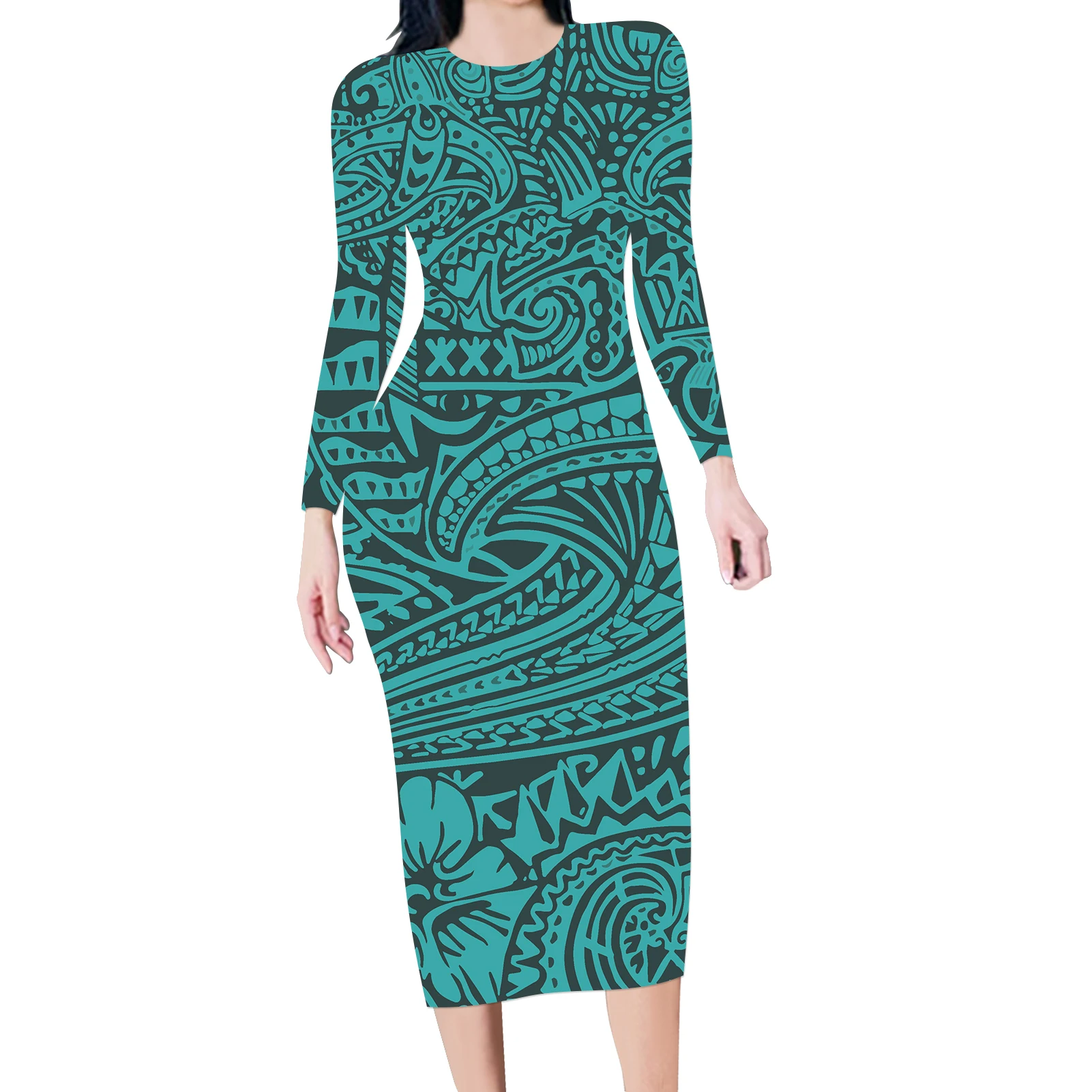 

Ladies Dresses 2021 Trending Women Sexy Long Sleeve Dresses Women Elegant Polynesian/Hawaiian Flower Printed Customzied Dresses, Customized color