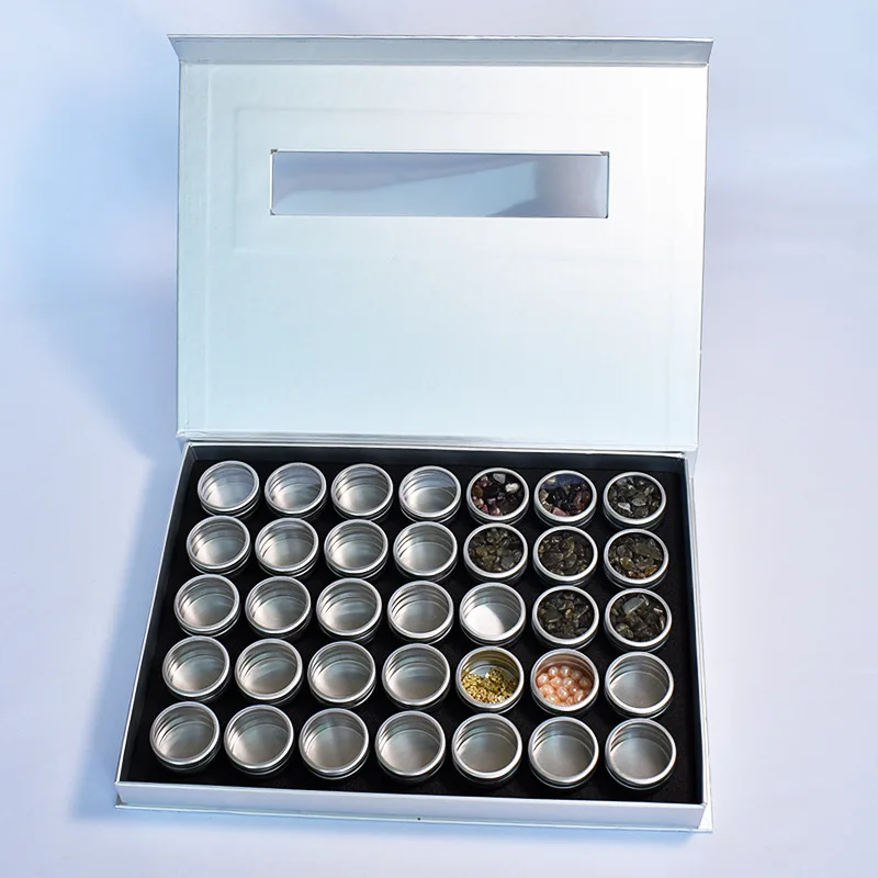 

35 Pots Plastic Nail Art Manicure Empty Cases Decorations Storage Plate Glitter Powder Jewelry Display Nail Art Storage Box, Silver/gold
