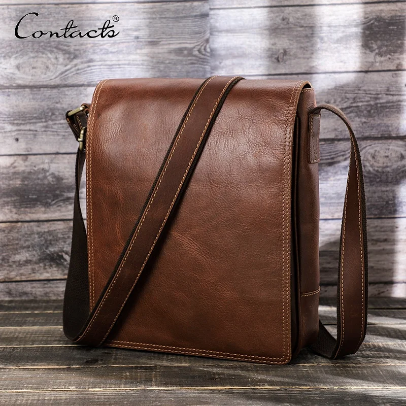 

Cowhide Italian Messenger Bag Vegetable Tanned Leather Full Flap School Handbags Multiple Pockets Crossbody Bag for iPad 9.7, Brown or customized