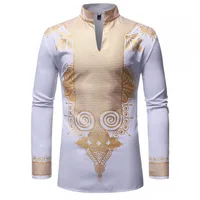 

New hot men's African hot stamping print collar long-sleeved shirt