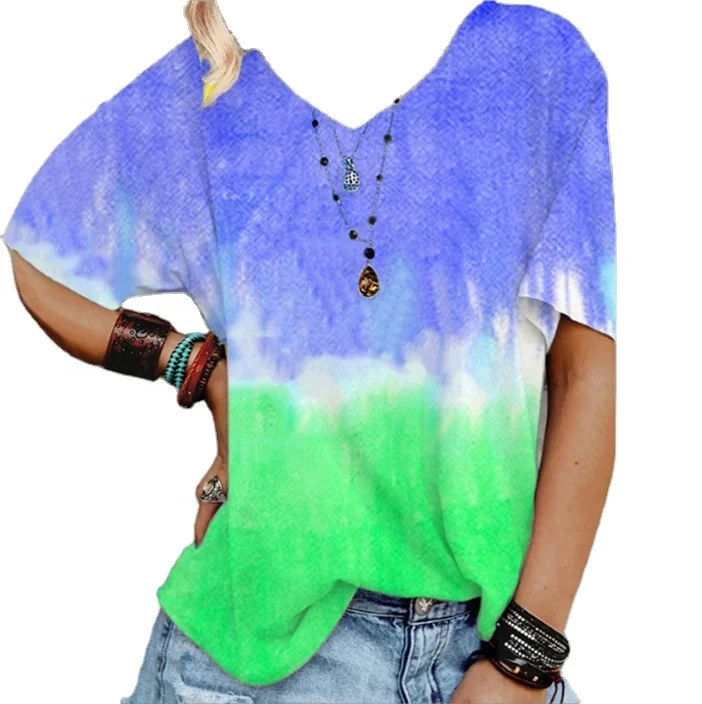 

Hot Sale Women Loose Round Neck Gradient print loose T-shirt