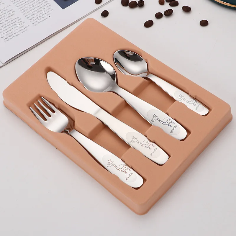 

Food Grade Childrens Cutlery Set Baby Spoon And Fork Set Kids Cutlery Set Stainless Steel, Silver