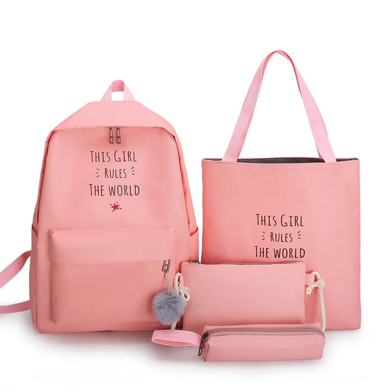 

2020 New Design Girl Backpack Bag Set Bookbag Boy Lunch Box Pack High Quality Canvas Kid Child School Bag, Picture