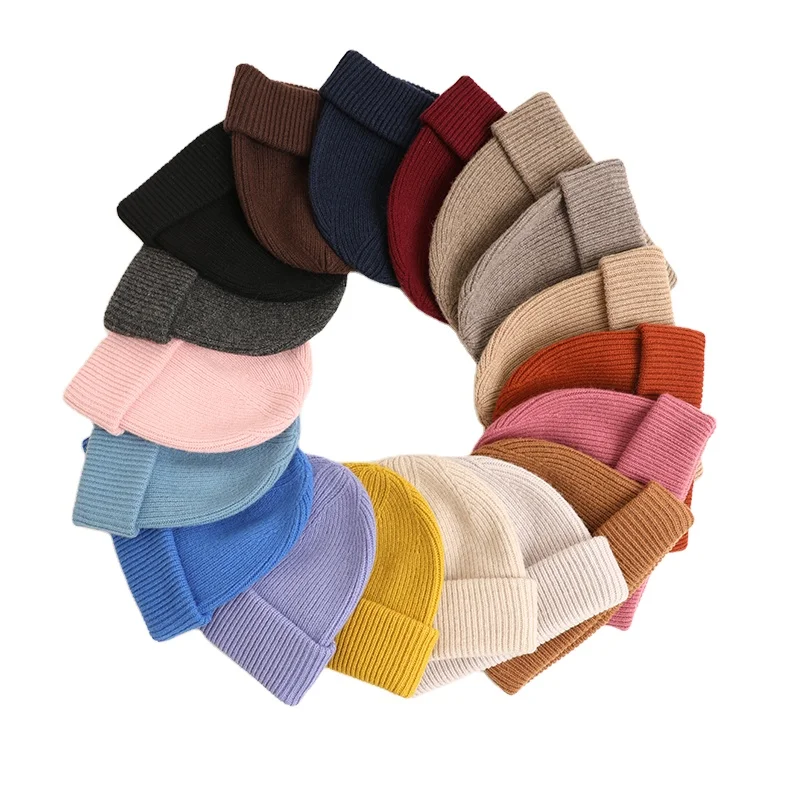 Custom Cute Luxury Warm Lambs Wool Knitted Beanie Winter Cashmere Bennie  Women 100% Pure Wool Beanie Hats With logo Xlm