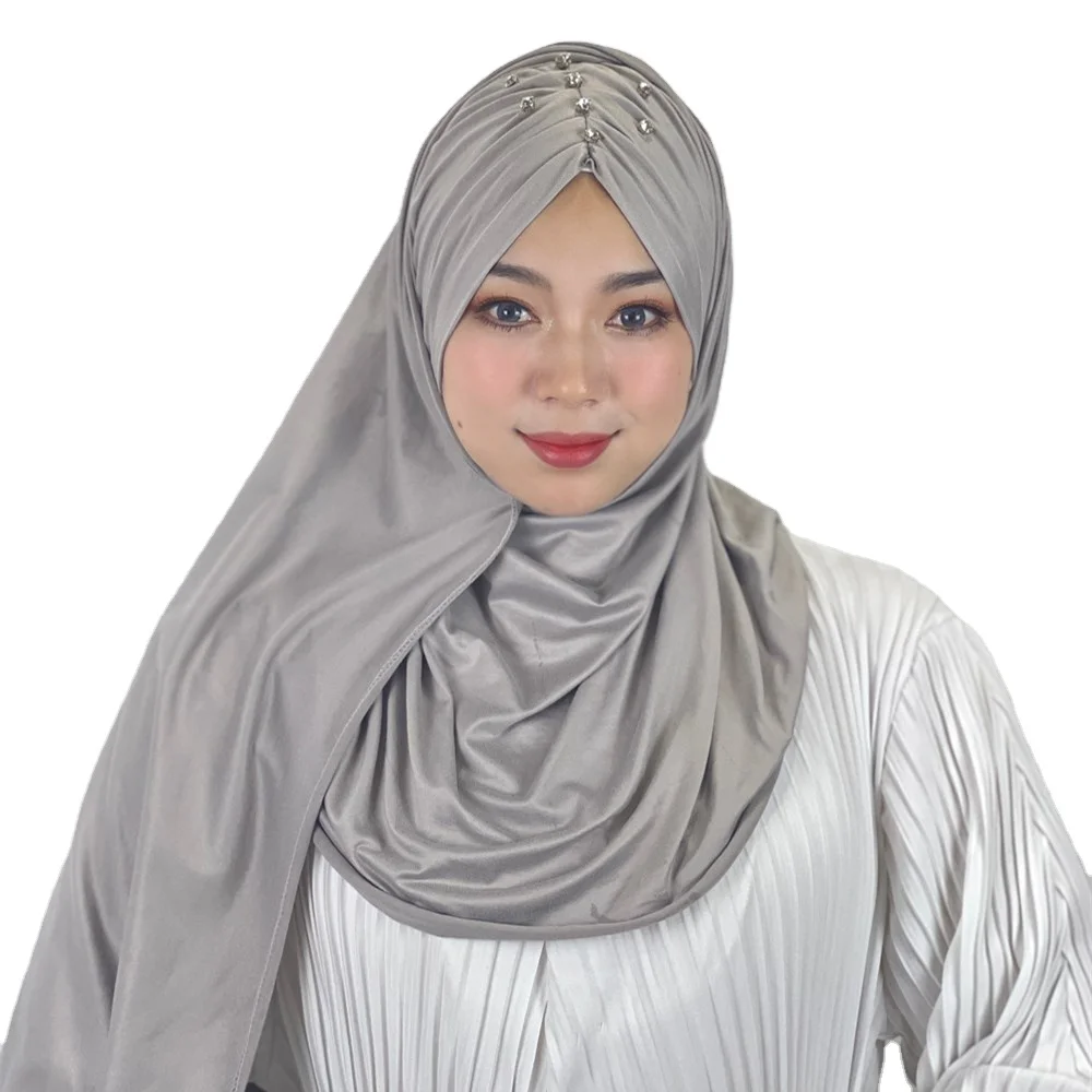 

arab premium burkha instant jersey beading Long Towel solid color muslim sequin scarf islamic prayer abayas hijab for women