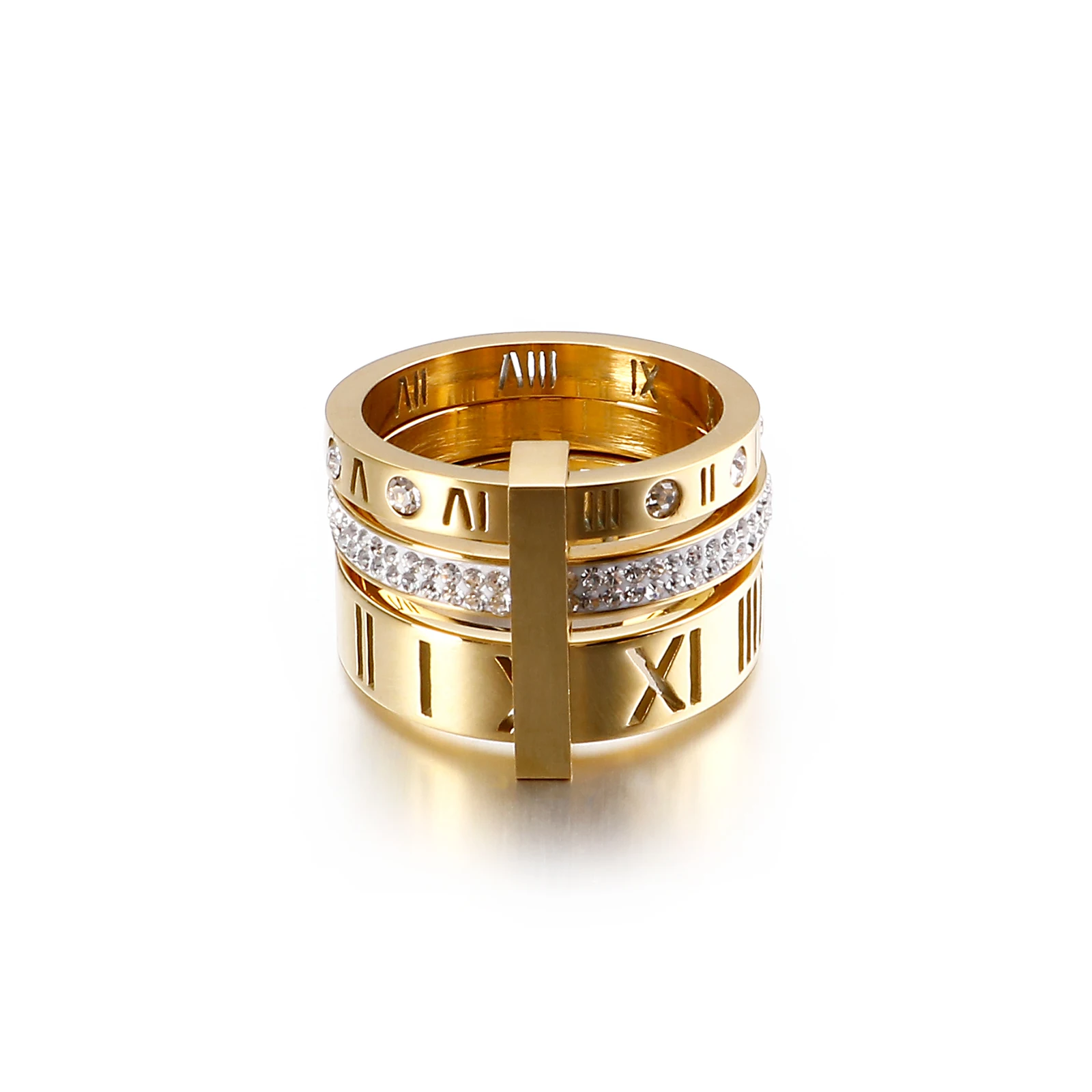 

Hot Sale 18k Gold Vacuum Plating Zircon Simple Design Two Finger Roman Numerals Rings, Silver/gold/rose gold