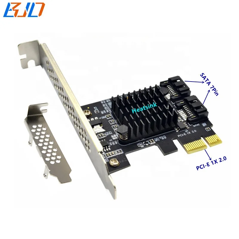

2 Ports SATA III PCI-E Controller Card SATA 3.0 to PCIe 1X Adapter Expansion Riser Card 6Gbps with HeatSink In stock