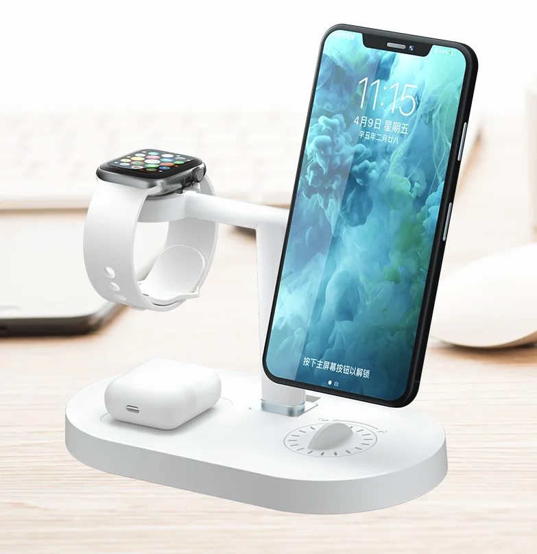 

Upgraded Multi-fonction 3 in 1 phone earbuds Charging stand Desktop Wireless Charger Station, Black white