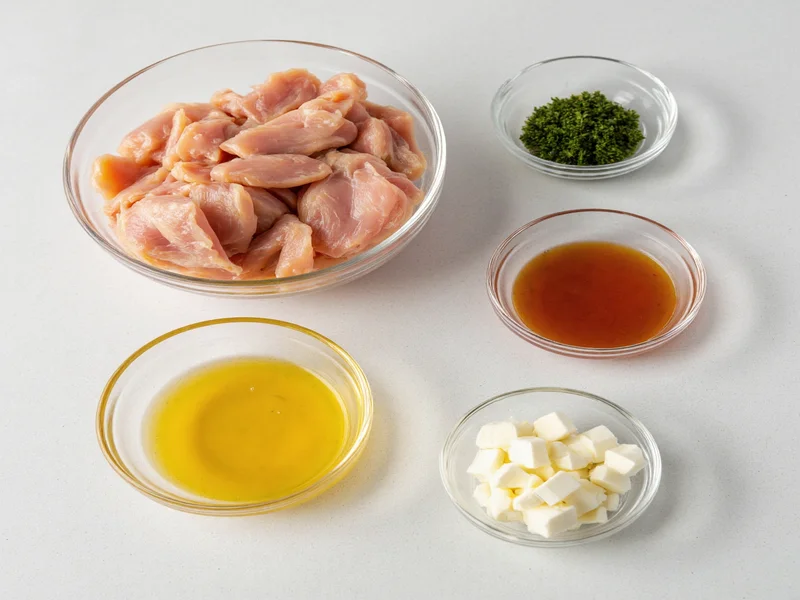 Homemade chicken marinade ingredients in glass bowls