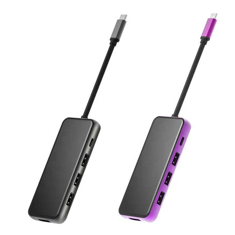 

Free shipping hot selling 5 in 1 HUB type C male to hd-mi +3*USB 3.0+PD USB HUB, Purple