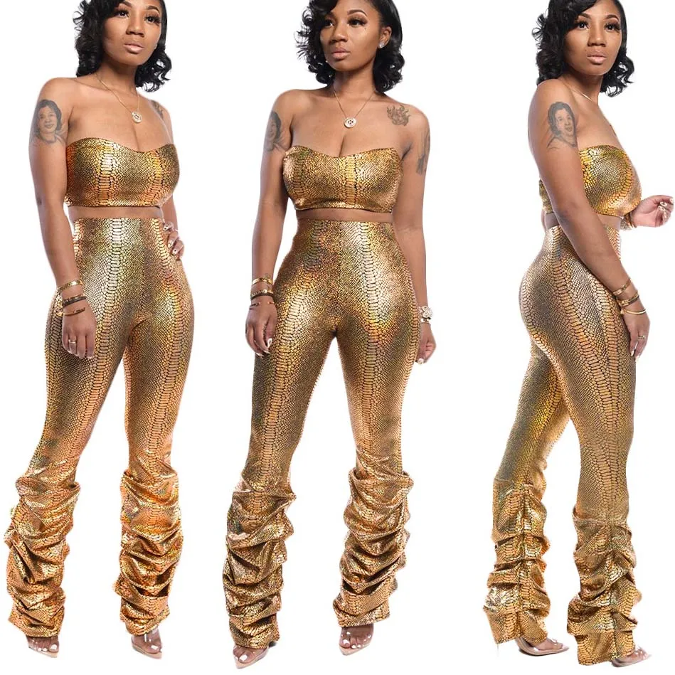 

FS0648D sexy women snake print tops and Pants clothing sets