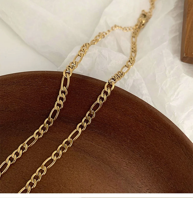 

Minimalist Jewelry Stainless Steel 18K Gold Plated Thin Figaro Link Chain Necklace Women, As the picture