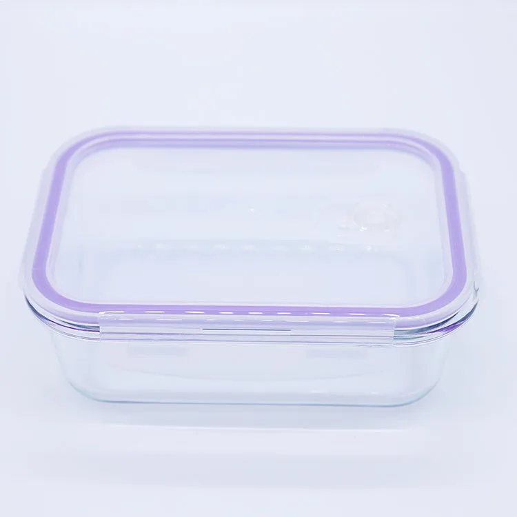 

2021 Exquisite Clear Glass Lunch Boxes Microwavable Airtight High Borosilicate Glass Food Container With purple stoma cover