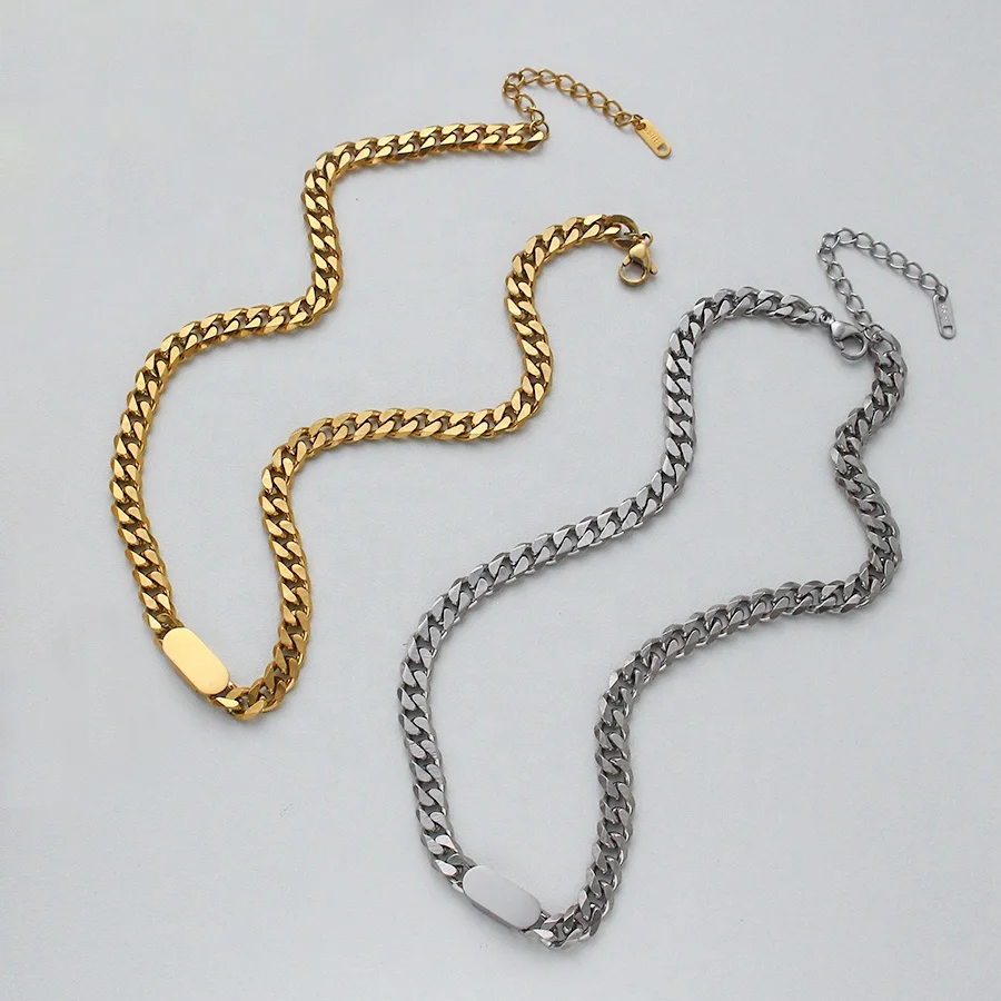 

Hip Hop Cool Cuban Chain Stainless Steel 18K Gold Plated Chain Necklace