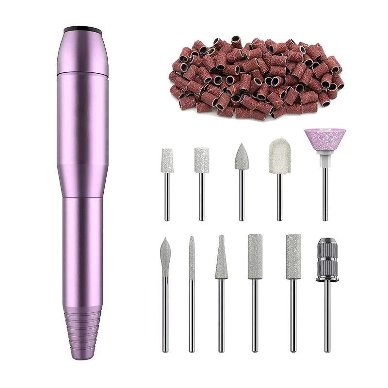 

Professional Portable Electric Nail Drill Bit Set Pen Machine Cordless Rechargeable Nail Drill, Black.purple.silver.colours
