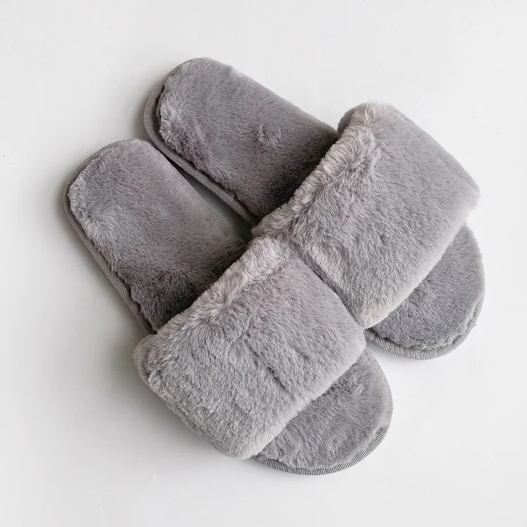 Women's Slip on Fuzzy Slippers Flat Sole House Winter Slippers Outdoor Indoor Warm Short Plush Bedroom Shoes with Fur Lining