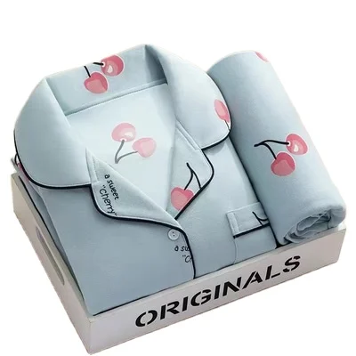 

New Women Lapel Suit Stretch Milk Silk Pajama For Home Life Printed Full Sleeve Daily Wear Women Sleepwear Set For Female, Picture shows