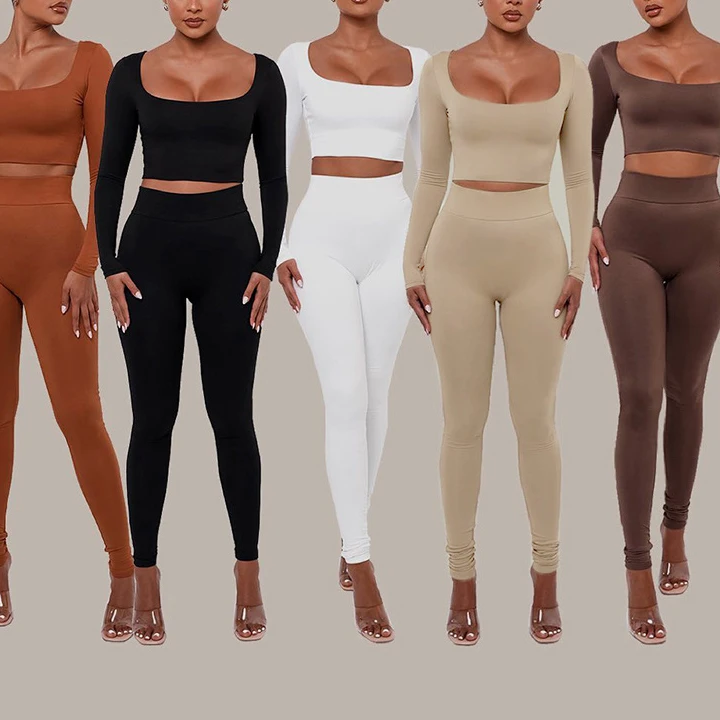 

Wholesale Trendy Casual Outfits Designer Long Sleeve Clothes Luxury Clothing Lounge Wear 2 Piece Pants Jogger Sets For Women