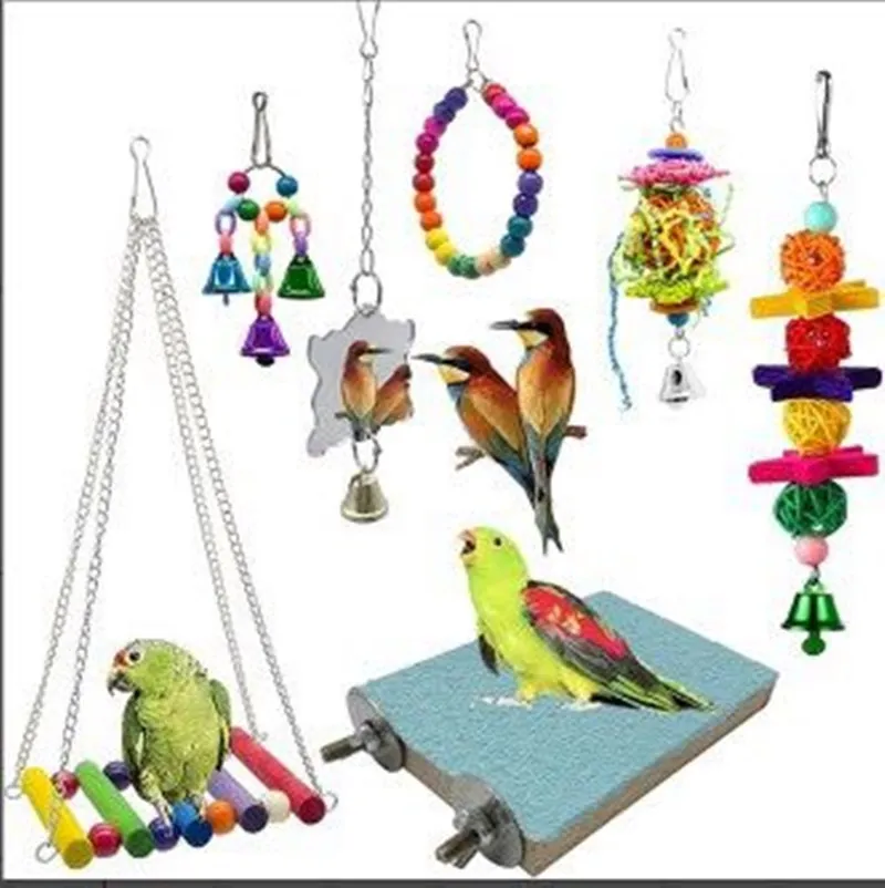 

Interesting And Changeable Parrot Chewing Toy Frosted Springboard Bird Toy Supplies Multifunction Swing Ring Bell, Photo color