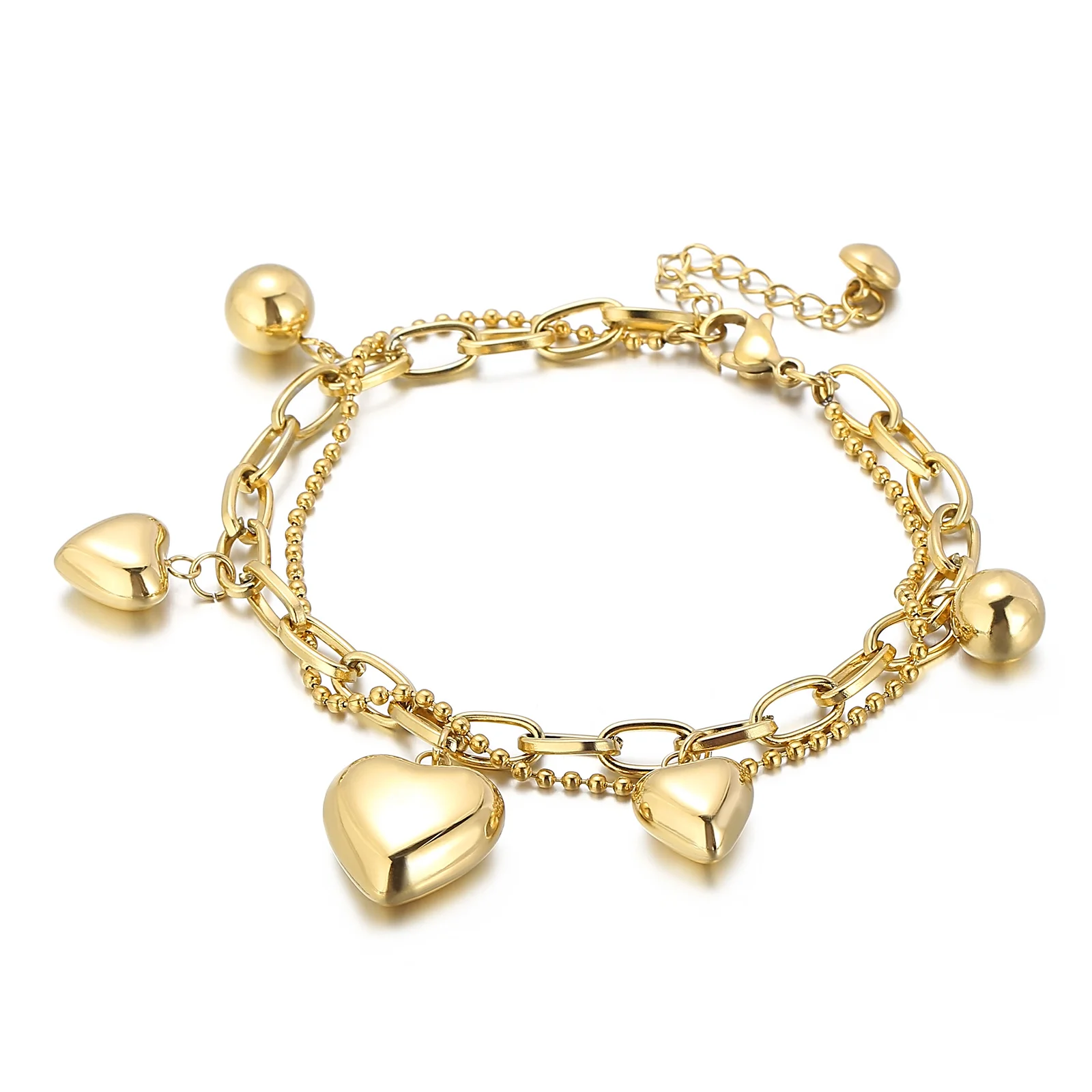 

Fashion Heart Accessories Link & Bead Chain Bracelets 18K Gold-plating Stainless Steel Jewelry Bracelet For Women, Steel/gold