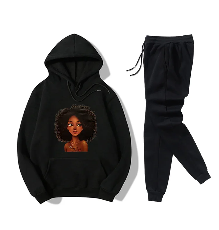 

hoodie for woman hoodie pullover Costume de chandail Hooded sweater two-piece women's Afro black girl print casual sports sweate