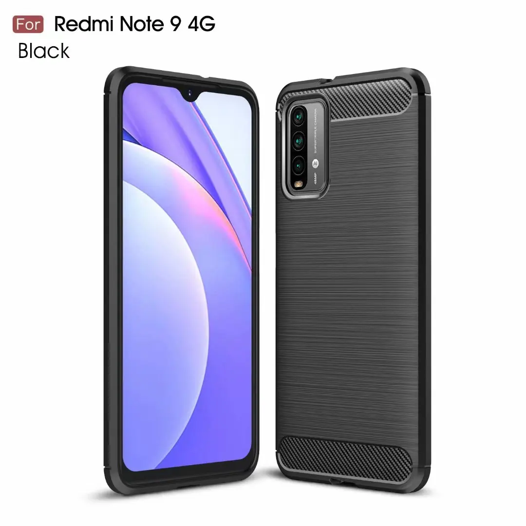 

Black Carbon Fiber Rugged TPU Case Cover for XIAOMI Redmi Note9 4G/Mi poco M3, As pictures