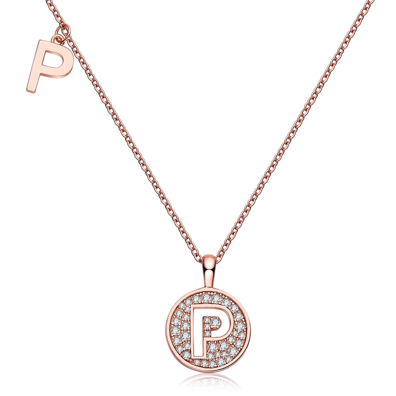 

Sgarit Fashion Jewellery Letter Alphabet P 925 Silver Rose Gold Plated 0.27Ct Moissanite Necklaces Jewelry With An Alphabet