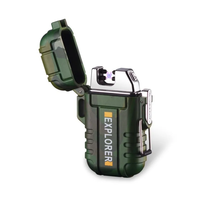 

Portable waterproof and windproof double arc lighter USB rechargeable lighter outdoor camping and hiking electric lighter, Five colors