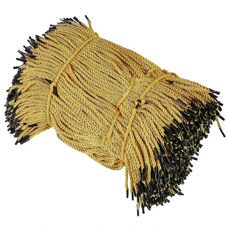 Stock Wholesale Customization 5mm *35cm Polyester Twisted Handle Rope Nylon Paper Bag Rope Handle With Black  Tip