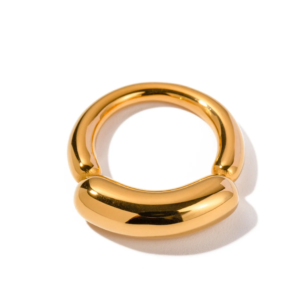 Charm 18k Gold Plated Stainless Steel Jewelry Gift Handcrafted Layered Two Widths Mixed Tube Rings For Women