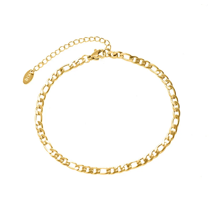 

Oem Anklet for Men Jewelry Customize Bracelet and Anklets Women's 18k Gold Plated Stainless Steel Gold Figaro Anklet