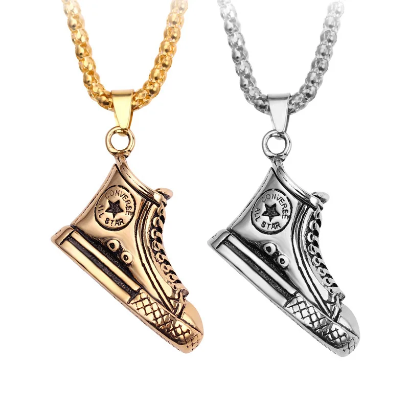 

Niche Design Canvas Shoes Stainless Steel Necklace Couple Retro Pendant Jewelry, Picture