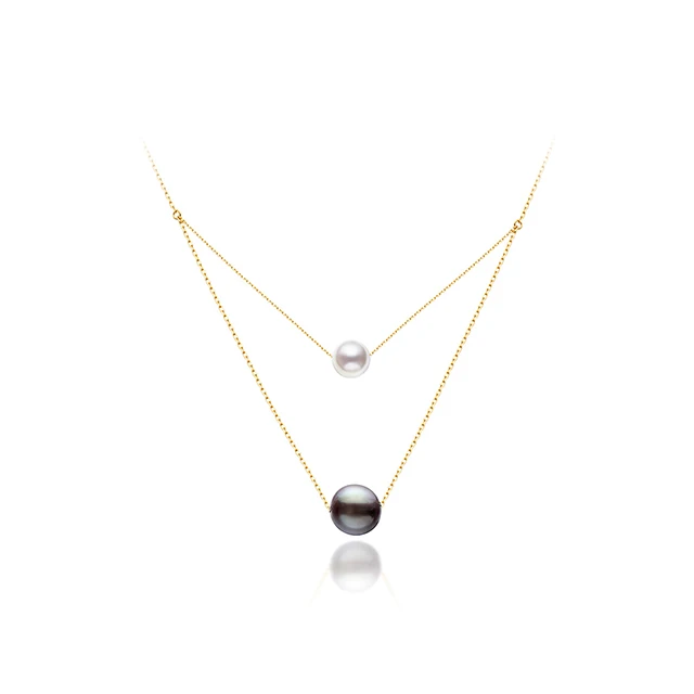 

Best Selling Double Layered Chain Necklace with Akoya Pearl and Tahitian Pearl 18K Yellow Gold Wholesale Free Shipping