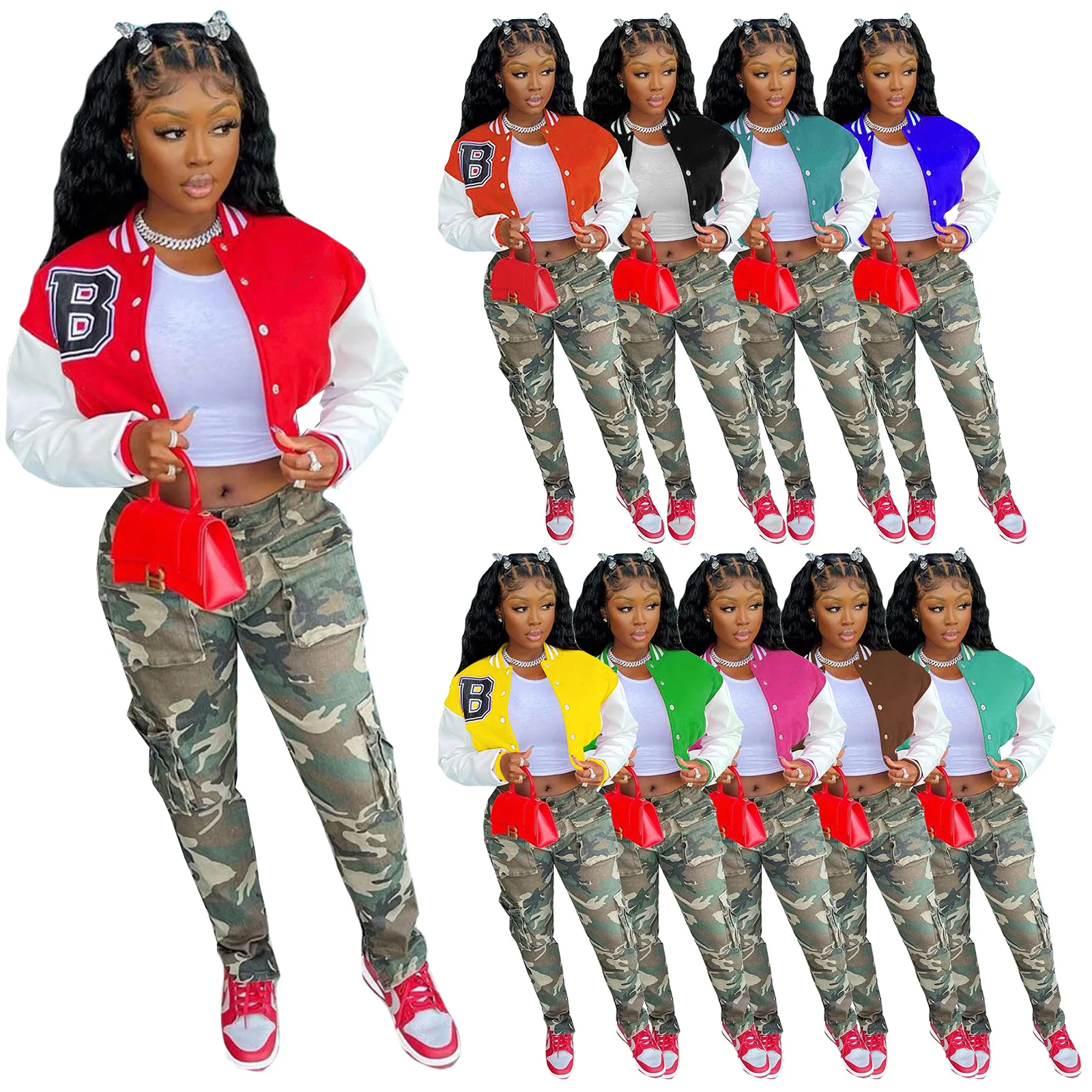 

2021 Fall Jacket Short Coats Womens Zipper Crop Fashion Bomber Letterman Baseball Jackets