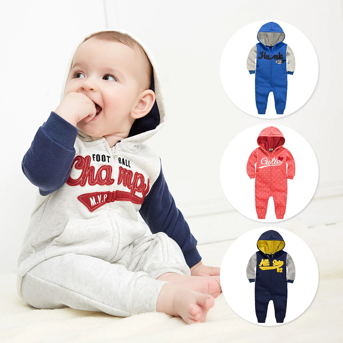 

Baby Onesie Sublimation Jumpsuit Embroid Baby Hoodie Rompers With Pocket