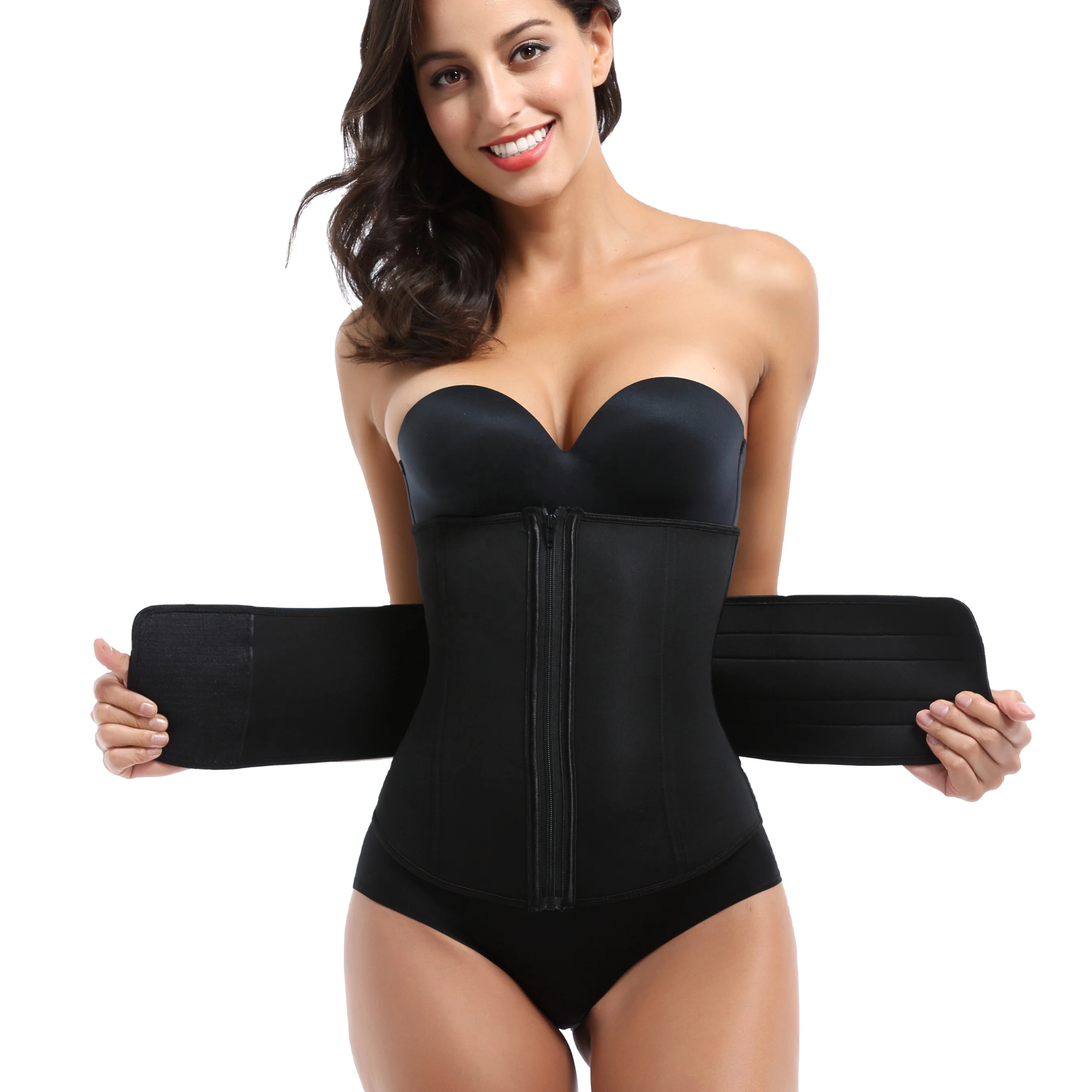 

Wholesale adjustable Double Compression Women Slimming Waist Trainer for Ladies, Black, grey