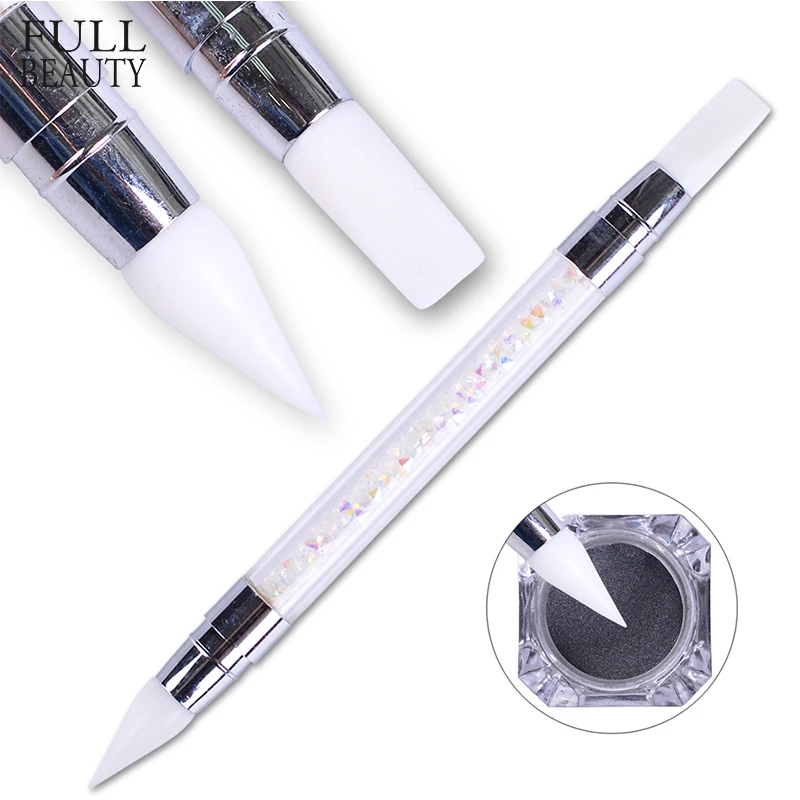 

Dual-ended 2 Ways Silicone Nail Art Sculpture Pen 3D Carving DIY Glitter Powder Liquid Manicure Dotting Brush, White