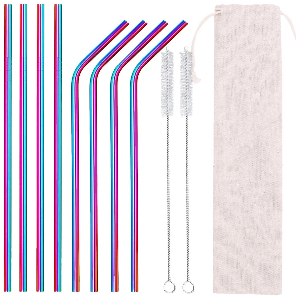 

Amazon Hot Selling Wholesale Eco Friendly Reusable Cocktail Stainless Steel Drinking Straws Metal Straw Set, Silver/gold/rose gold/rainbow/black/blue/purple