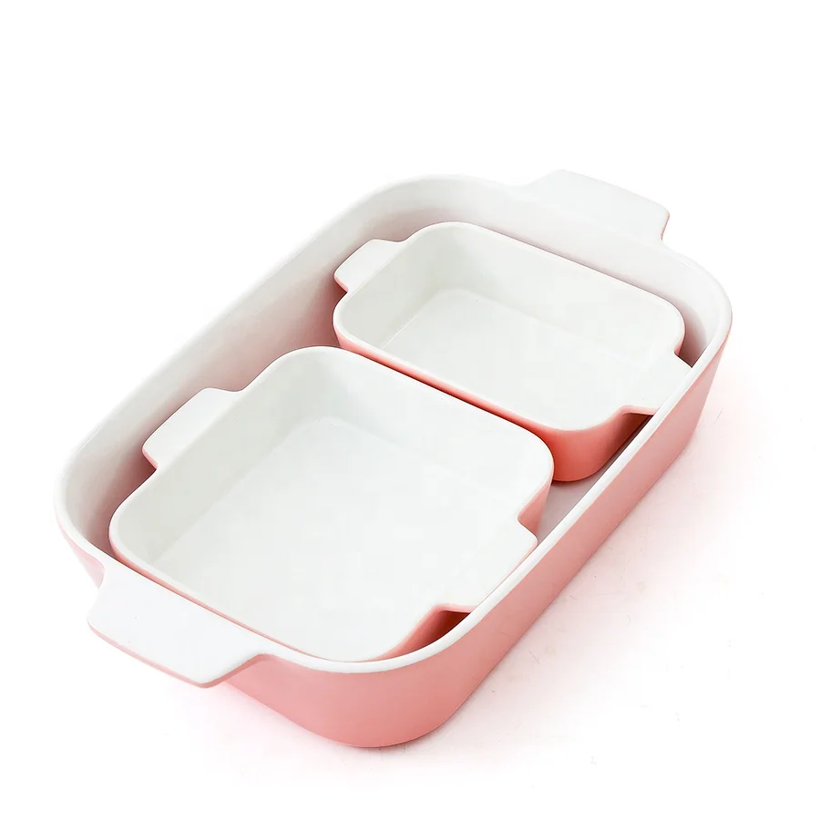 

Factory Custom Baking Tray Lasagna Pans Rectangular Baking Dish Ceramic Bakeware Set for Cooking Kitchen Banquet, Pink/custom color