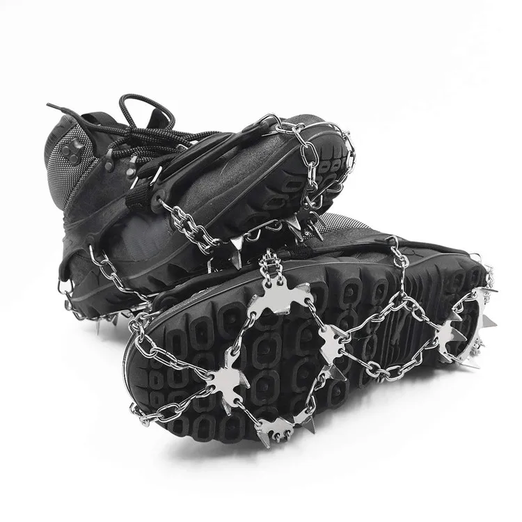 

18 Teeth Anti Slip Snow Ice Spikes Climbing Ice Grips Ice Crampons Spikes Boots Shoes Safe, Silver