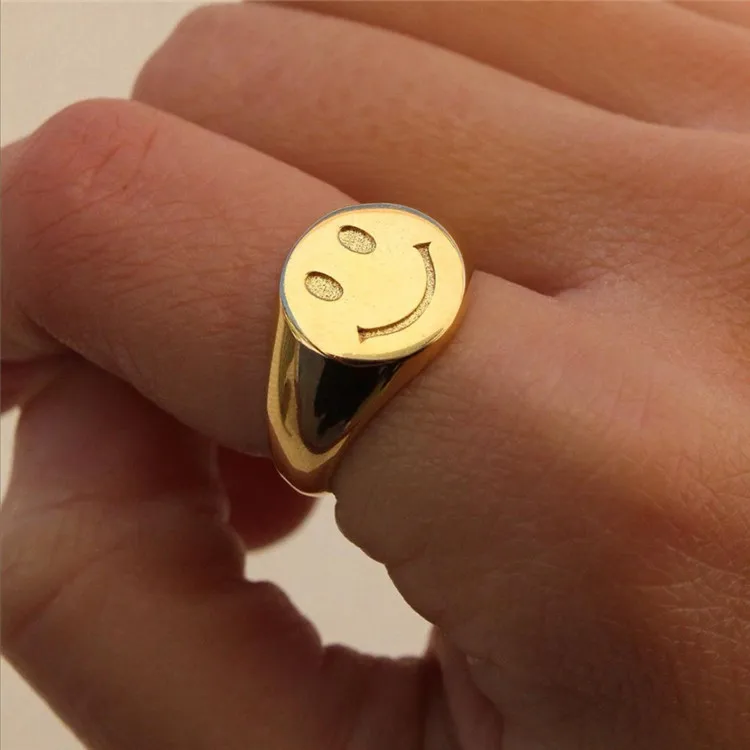 

Smiley Ring Women Out Of The Street Fashion Collocation Ring Women Finger Ring, Picture shows