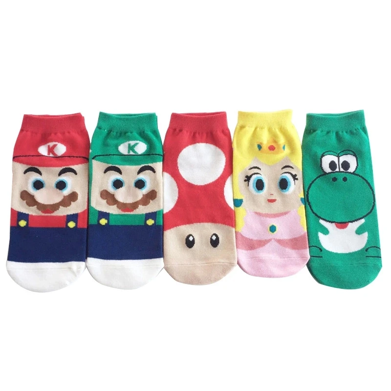 

Hot Sale Classic Cotton Socks Kawaii Cartoon Super Mario Ankle Short Socks Small Mushrooms Boat Socks, 5 colors