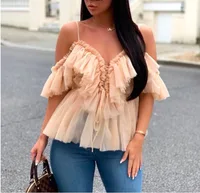 

Womens shirt Summer V Neck Straps sleeveless Vest Falbala Casual Tank Tops Cami Shirt Chiffon Blouse