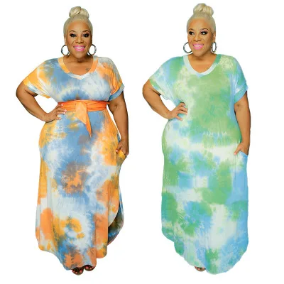 

20720-SW24 loose tie dye printed 5XL plus size dresses for ladies sehe fashion, 3 colors