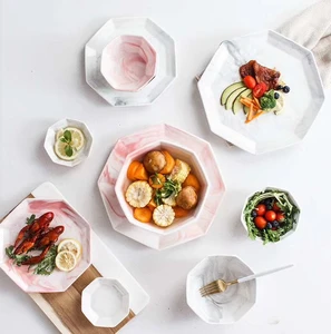 Image of Hot Sell Tableware Hexagon and octagon Marble Design Porcelain Dinner Plates